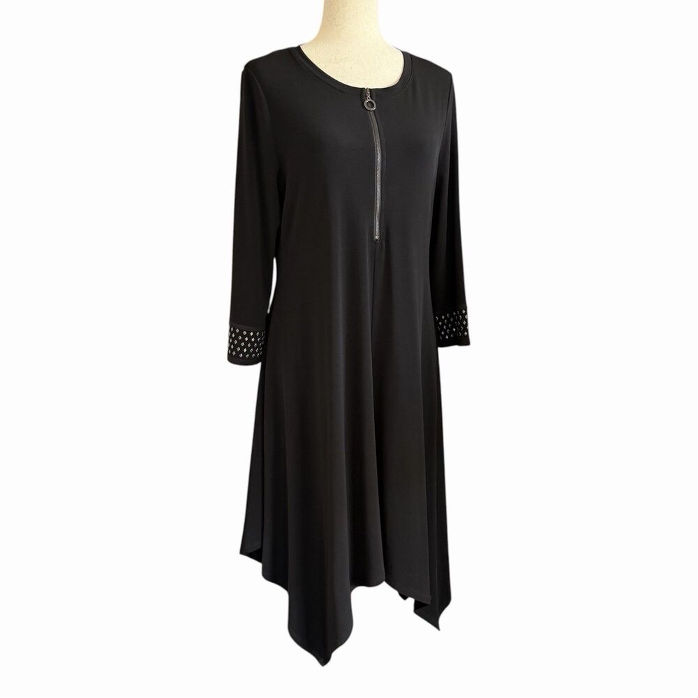 IC By Connie K Artsy Dress M Black Studded Lagenlook Funky Witchy Whimsigoth USA
